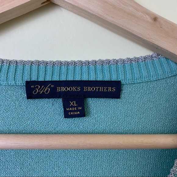 Brooks Brothers Light Blue Metallic V-Neck Sweater - Picture 9 of 10